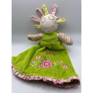 Maison Chic Reese Embroidered Flower Security Blanket Lovey Green Pink